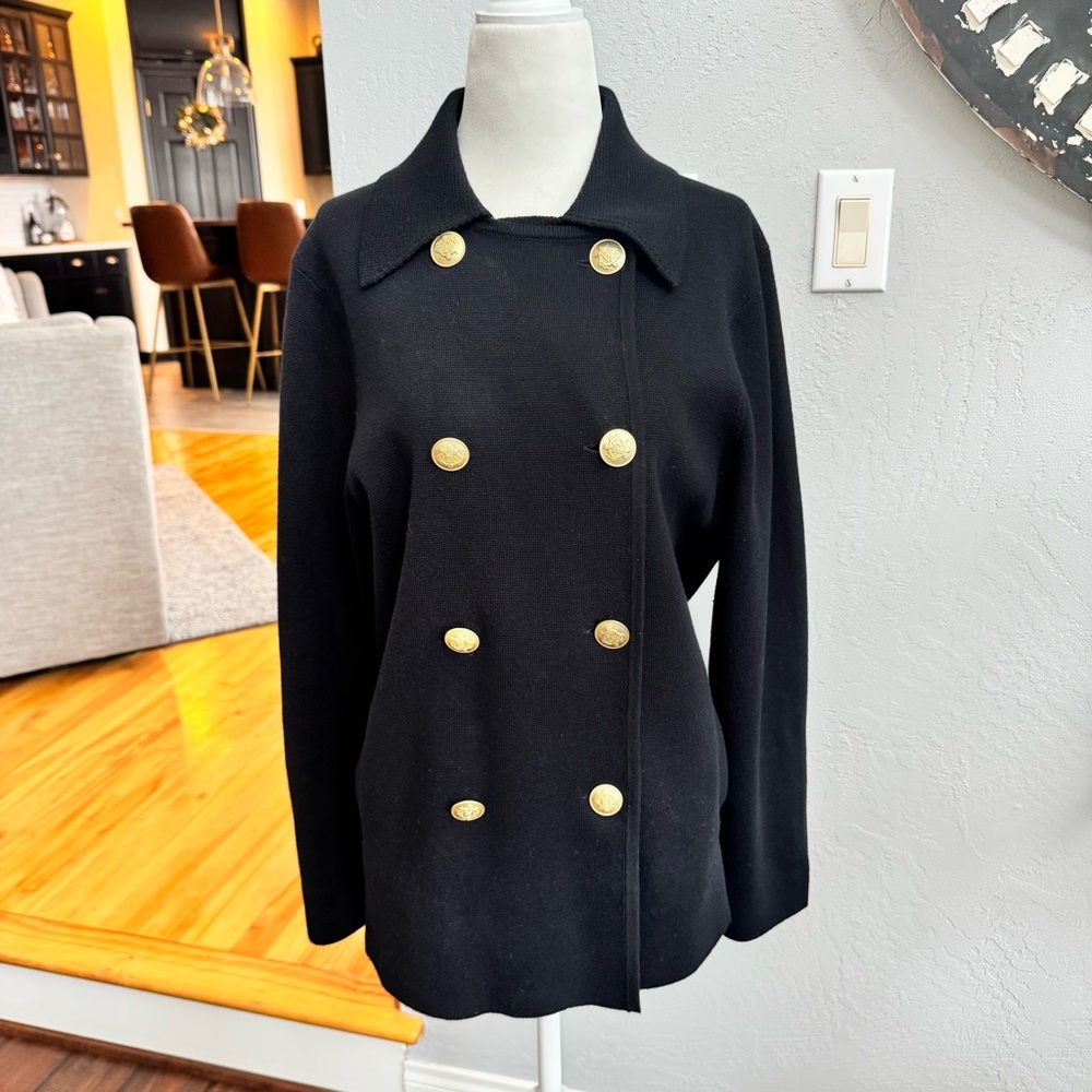 J. Crew Black Pea Sweater Coat with Gold Buttons